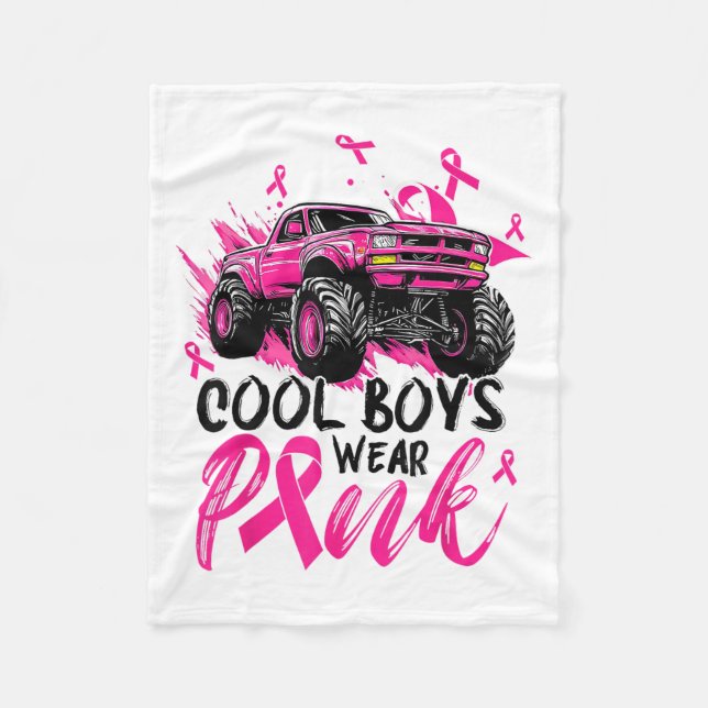 Monster Truck Cool Boys Wear Nk Breast Cancer Awar Fleece Blanket (Front)