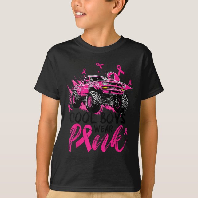 Monster Truck Cool Boys Wear Nk Breast Cancer Awar T-Shirt (Front)