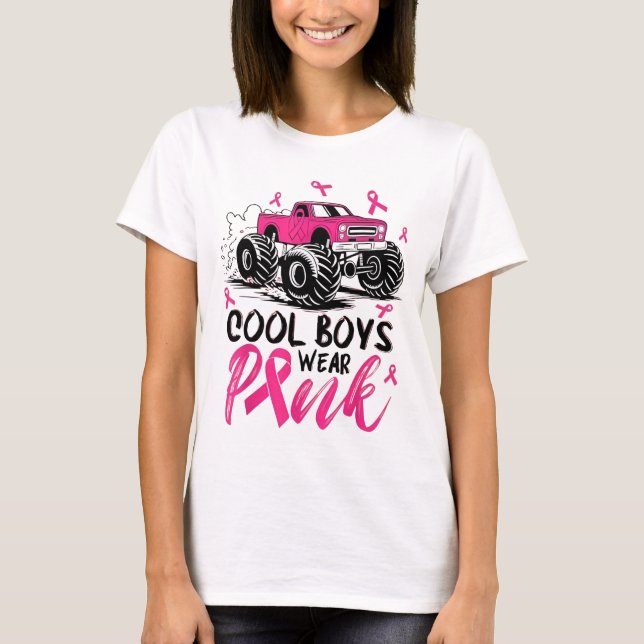 Monster Truck Cool Boys Wear Pink Breast Cancer Aw T-Shirt (Front)