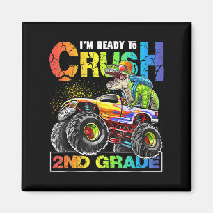 Monster Truck Crush 2nd Grade Dinosaur Boys Back t Magnet