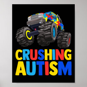 Monster Truck Crushing Austim Autism Awareness  Poster