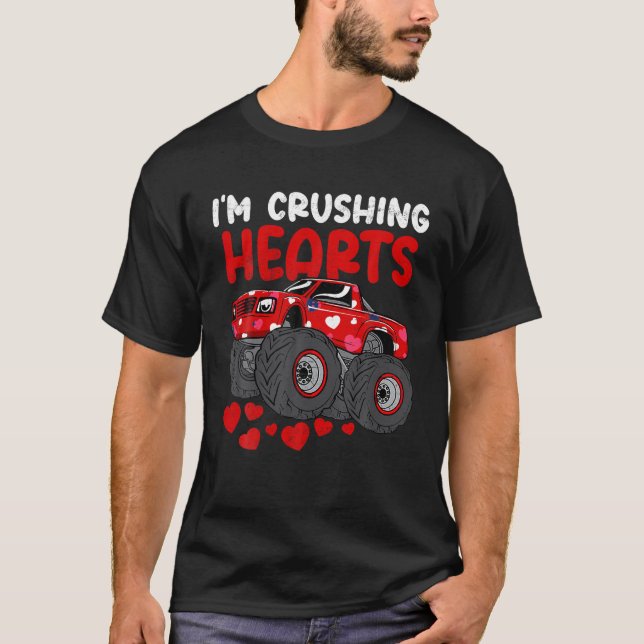 Monster Truck Crushing Crush Hearts Day Happy Vale T-Shirt (Front)