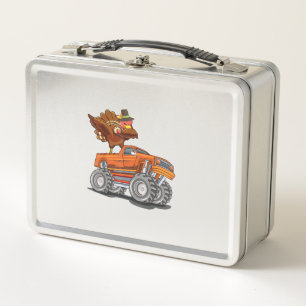 Monster Truck Dabbing Turkey Hooray Happy Thanksgi Metal Lunch Box