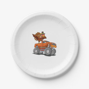 Monster Truck Dabbing Turkey Hooray Happy Thanksgi Paper Plate