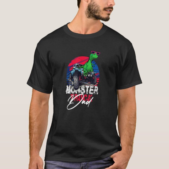 Monster Truck Dad Us Flag Colours Dinosaur T-Shirt (Front)