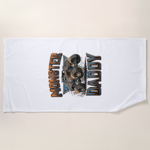 Monster Truck Daddy Vintage Engraving Shirt Design Beach Towel