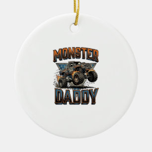 Monster Truck Daddy Vintage Engraving Shirt Design Ceramic Tree Decoration