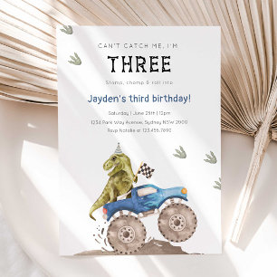 Monster Truck & Dinosaur 3rd Birthday Party Invitation
