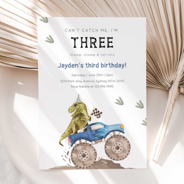Monster Truck & Dinosaur 3rd Birthday Party Invitation (Creator Uploaded)