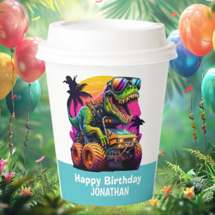 MONSTER TRUCK Dinosaur  Birthday BLUE Paper Cups