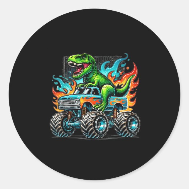 Monster Truck Dinosaur Birthday Party Monster Truc Classic Round Sticker (Front)