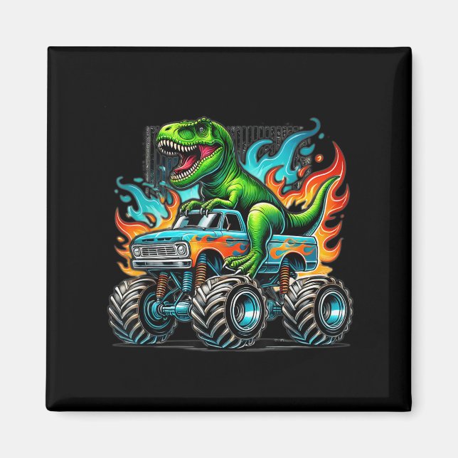 Monster Truck Dinosaur Birthday Party Monster Truc Magnet (Front)