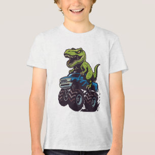 Monster Truck Dinosaur Birthday T-Rex Kids Boys Tri-Blend Shirt