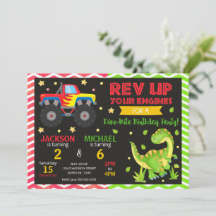 Monster Truck & Dinosaur Joint Birthday Invitation