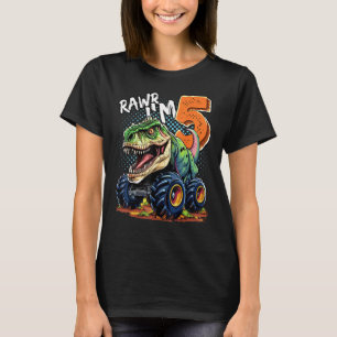 Monster Truck Dinosaur Rex 5th Birthday Boy 5 Year T-Shirt