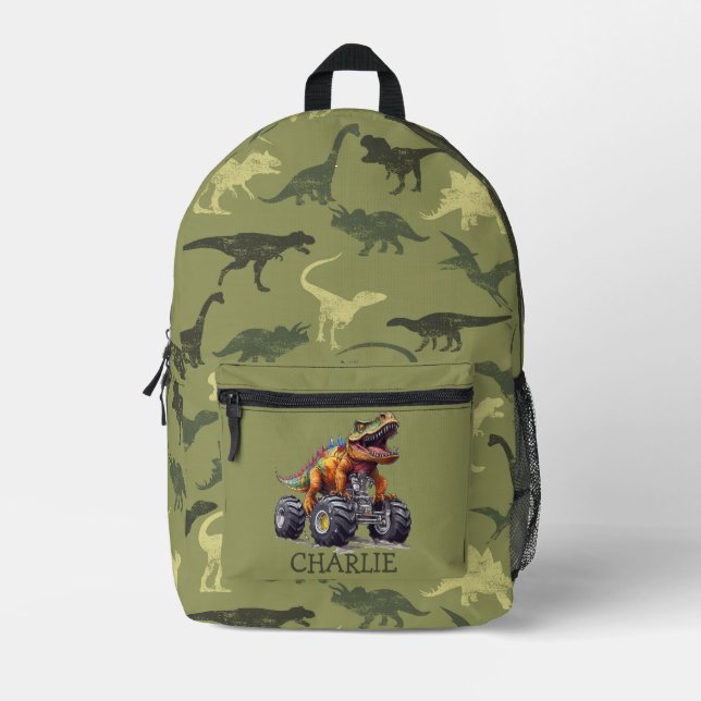 Monster Truck Dinosaur theme Printed Backpack (Front)