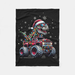 Monster Truck Dinosaur Trex Christmas Boys Kids  Fleece Blanket