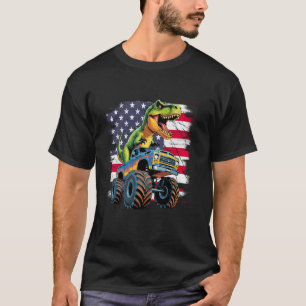 Monster Truck Dinosaur USA Flag Monster Truck Boy T-Shirt