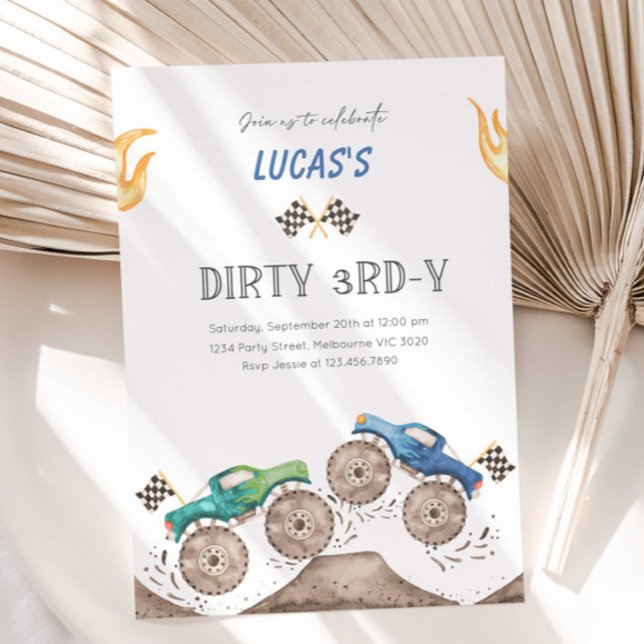 Monster Truck Dirty 3RD-Y Birthday Party Invitation (Creator Uploaded)