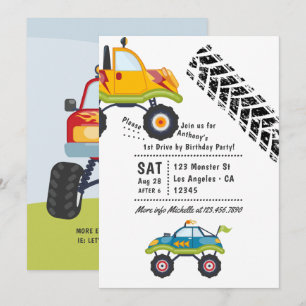 Monster Truck Drive By Birthday Party Invitation