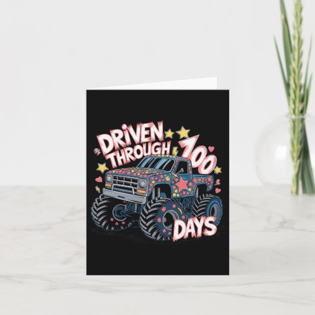 Monster Truck Driven Through 100 Days Of School Pr Card (Front)