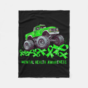 Monster Truck Drives Over Ribbon Mental Health Awa Fleece Blanket