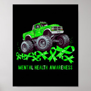 Monster Truck Drives Over Ribbon Mental Health Awa Poster