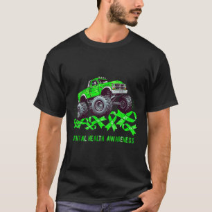 Monster Truck Drives Over Ribbon Mental Health Awa T-Shirt