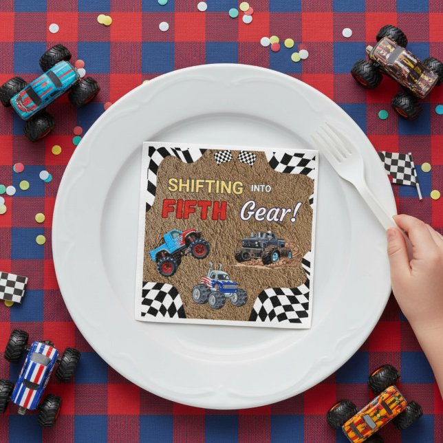 Monster Truck Fifth Birthday Boy  Napkin (Creator Uploaded)