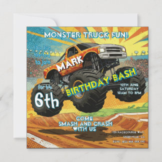 Monster Truck Fun Birthday Invitation Flat Card