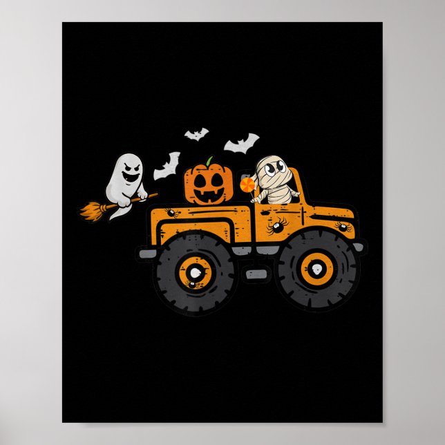 Monster Truck Ghost Pumpkin Halloween Costume Boy  Poster (Front)