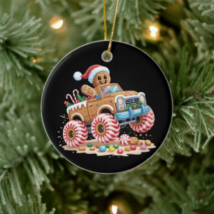 Monster Truck Gingerbread Man Christmas Baking Ceramic Tree Decoration