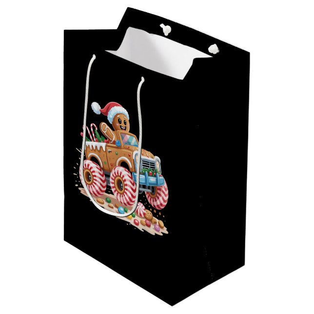 Monster Truck Gingerbread Man Christmas Baking  Medium Gift Bag (Front Angled)