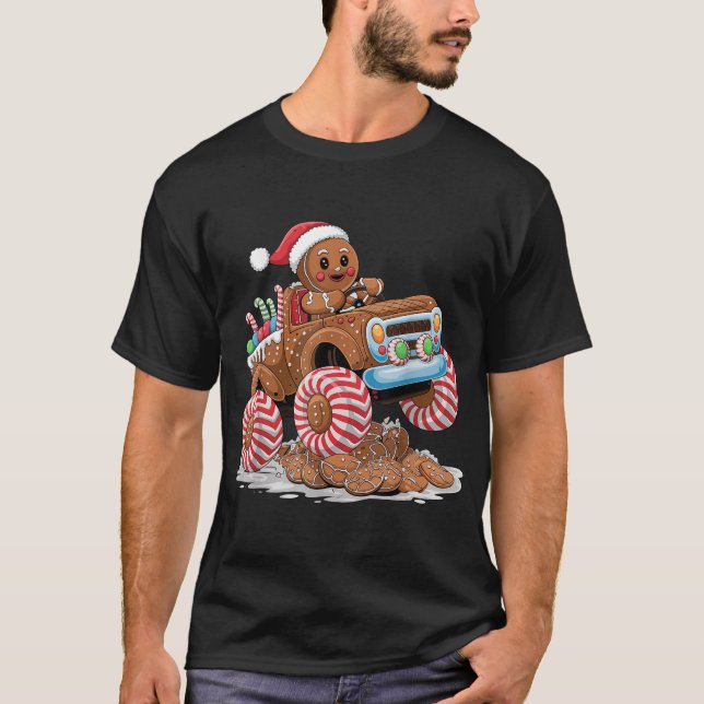 Monster Truck Gingerbread Man Christmas Baking  T-Shirt (Front)