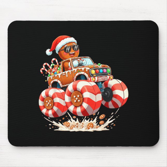 Monster Truck Gingerbread Man Christmas  Mouse Mat (Front)