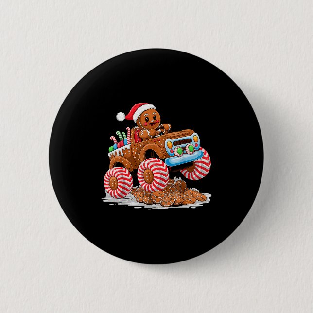 Monster Truck Gingerbread Man Funny Christmas Baki 6 Cm Round Badge (Front)