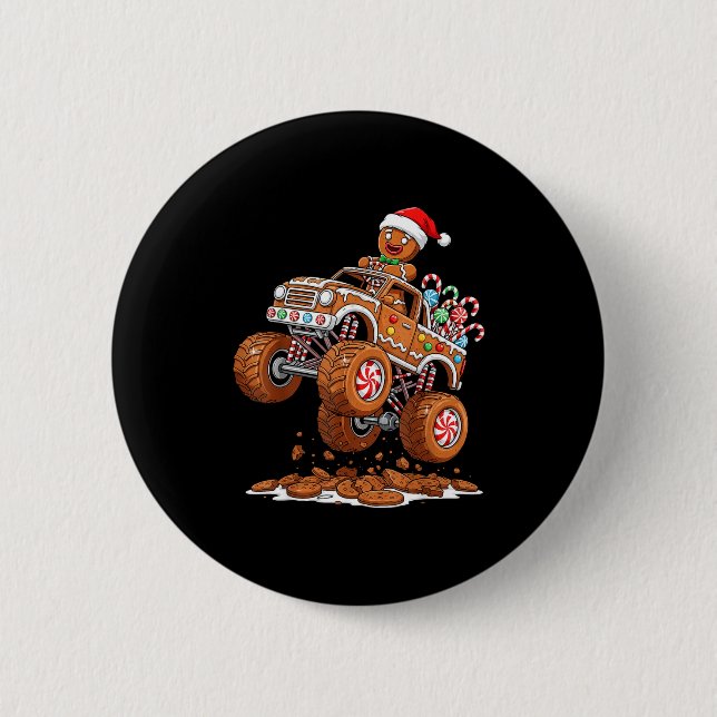 Monster Truck Gingerbread Man Funny Christmas Baki 6 Cm Round Badge (Front)