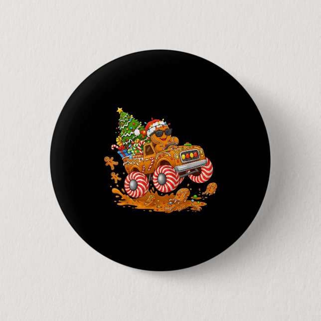 Monster Truck Gingerbread Man Funny Christmas Baki 6 Cm Round Badge (Front)