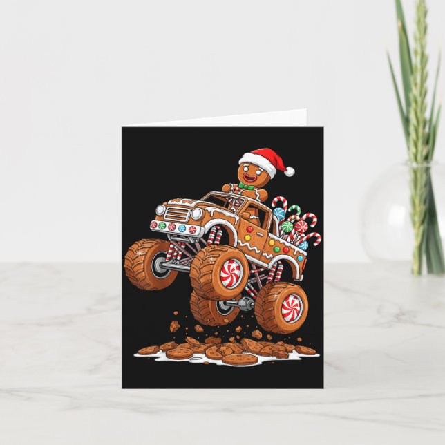 Monster Truck Gingerbread Man Funny Christmas Baki Card (Front)