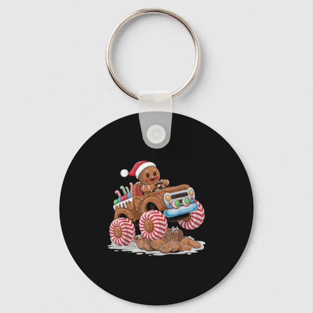 Monster Truck Gingerbread Man Funny Christmas Baki Key Ring (Front)