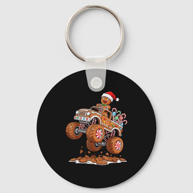 Monster Truck Gingerbread Man Funny Christmas Baki Key Ring (Front)