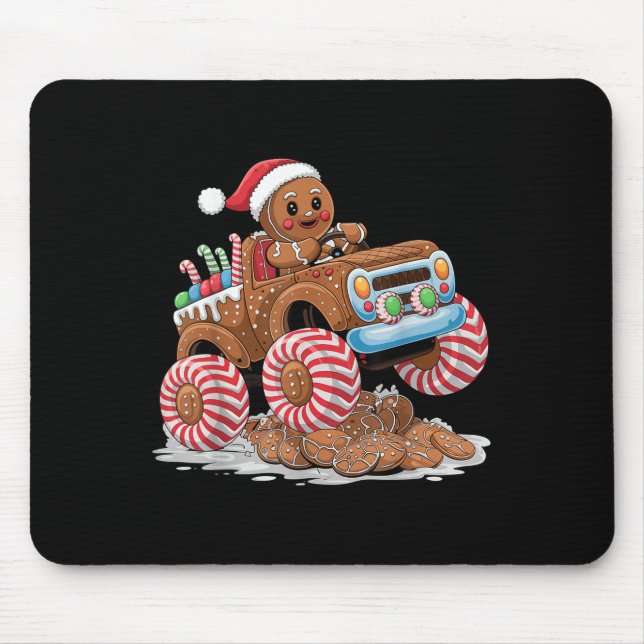 Monster Truck Gingerbread Man Funny Christmas Baki Mouse Mat (Front)