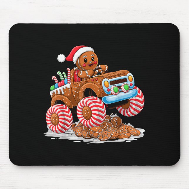 Monster Truck Gingerbread Man Funny Christmas Baki Mouse Mat (Front)