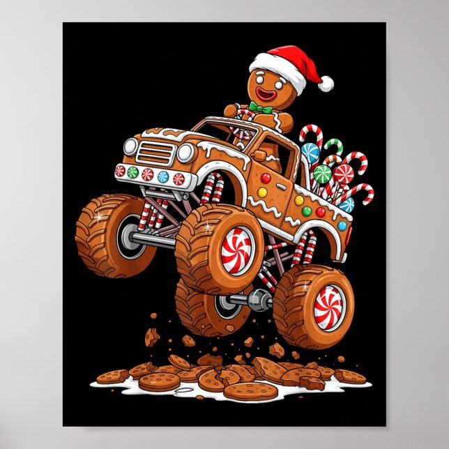 Monster Truck Gingerbread Man Funny Christmas Baki Poster (Front)
