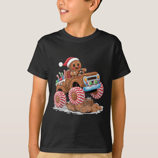 Monster Truck Gingerbread Man Funny Christmas Baki T-Shirt (Front)