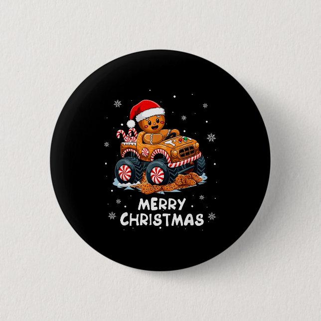 Monster Truck Gingerbread Man Funny Merry Christma 6 Cm Round Badge (Front)
