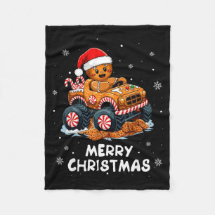 Monster Truck Gingerbread Man Funny Merry Christma Fleece Blanket