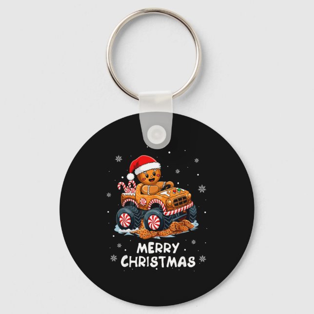 Monster Truck Gingerbread Man Funny Merry Christma Key Ring (Front)