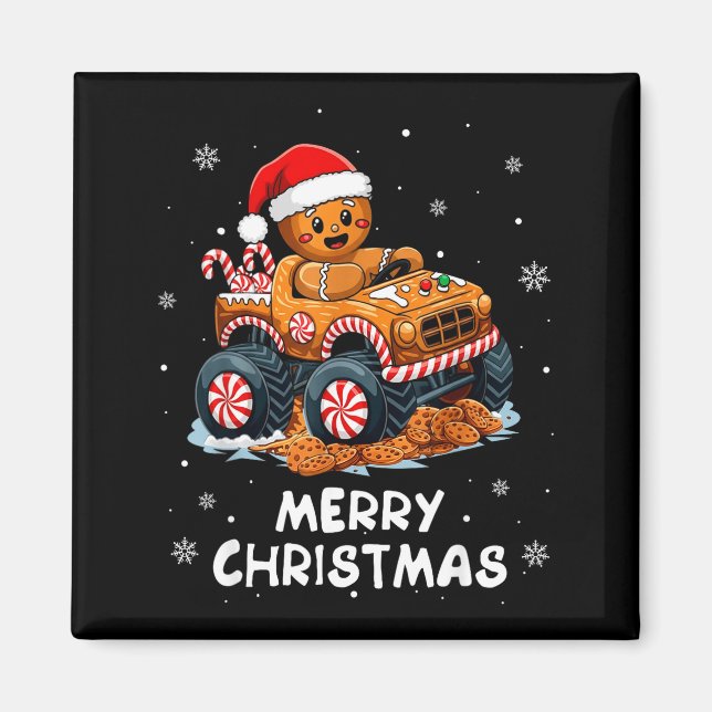 Monster Truck Gingerbread Man Funny Merry Christma Magnet (Front)