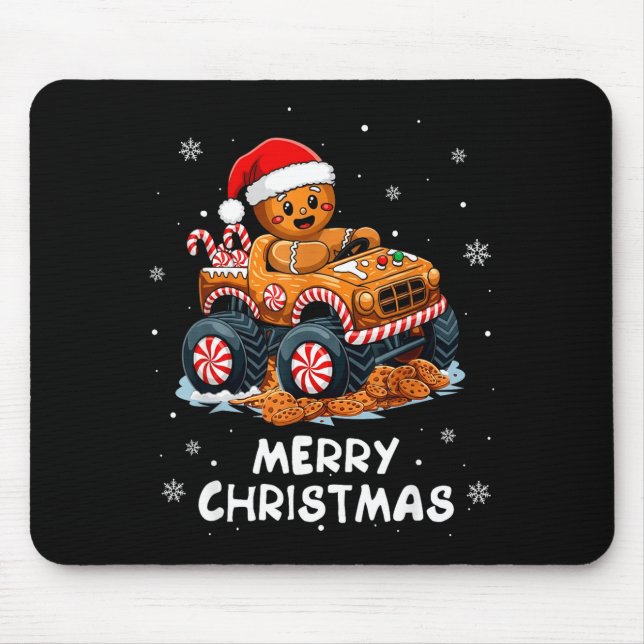 Monster Truck Gingerbread Man Funny Merry Christma Mouse Mat (Front)